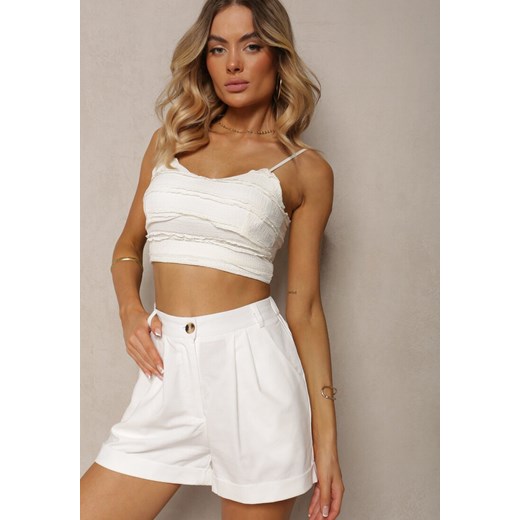 Białe Szorty Typu Bermudy z Bawełną i Lnem High Waist Fiefia ze sklepu renee.pl w kategorii Szorty - zdjęcie 179912240