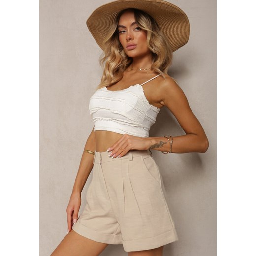 Beżowe Luźne Szorty Bermudy z Bawełny High Waist Farsefia ze sklepu renee.pl w kategorii Szorty - zdjęcie 179912270