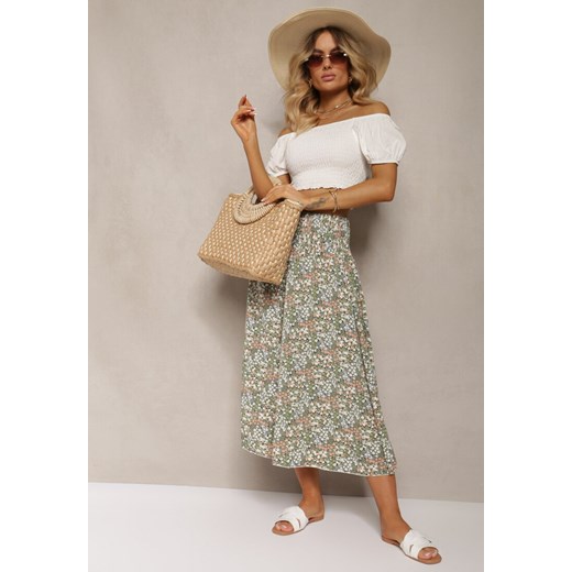 Zielone Szerokie Spodnie Culotte High Waist z Gumką w Talii Vikiisona ze sklepu renee.pl w kategorii Spodnie damskie - zdjęcie 179912514