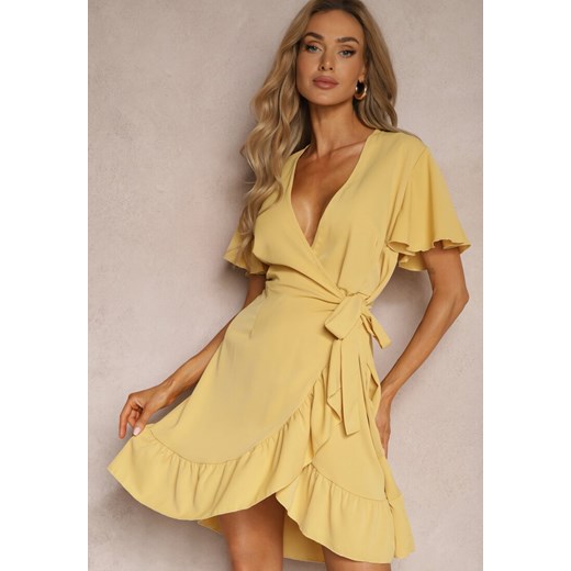 Sukienka żółta Renee z krótkim rękawem mini elegancka 