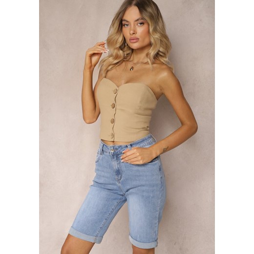 Niebieskie Szorty Jeansowe High Waist z Dodatkiem Bawełny i Przetarciami Nelvanis ze sklepu renee.pl w kategorii Szorty - zdjęcie 179914290