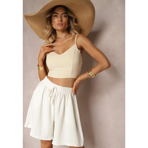 Białe Szorty w Stylu Bermudów High Waist z Wiskozą i Bawełną oraz Gumką w Pasie Nellsa ze sklepu renee.pl w kategorii Szorty - zdjęcie 179914790