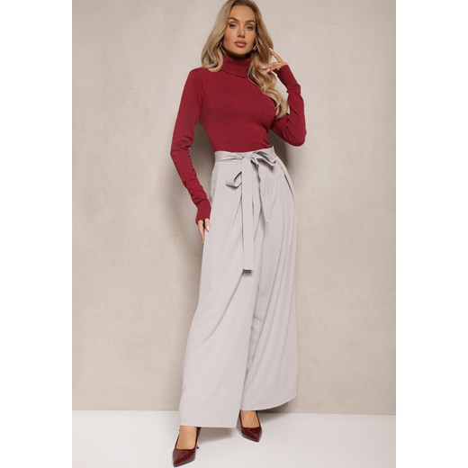 Szare Eleganckie Spodnie w Garniturowym Stylu High Waist Ozdobione Paskiem w Talii Wenelsea ze sklepu renee.pl w kategorii Spodnie damskie - zdjęcie 179914820