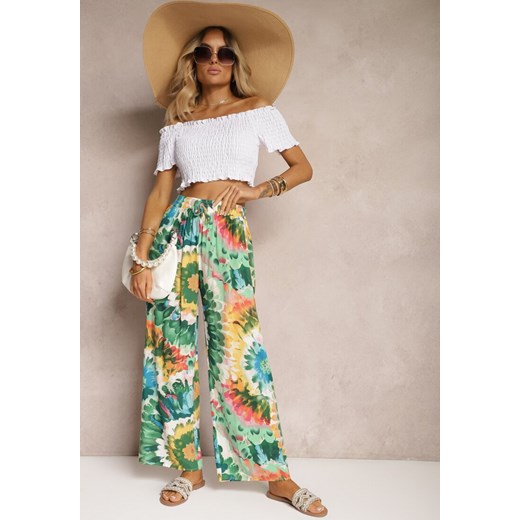 Zielone Wiskozowe Spodnie o Szerokim Kroju High Waist Tie Dye z Gumką w Talii Nalflea ze sklepu renee.pl w kategorii Spodnie damskie - zdjęcie 179915060