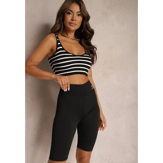 Czarne Szorty w Stylu Kolarek High Waist Wykończone Gumką w Pasie Elenea ze sklepu renee.pl w kategorii Szorty - zdjęcie 179915743