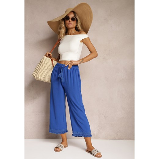 Niebieskie Szerokie Spodnie High Waist z Gumką w Pasie Jolfea ze sklepu renee.pl w kategorii Spodnie damskie - zdjęcie 179915971