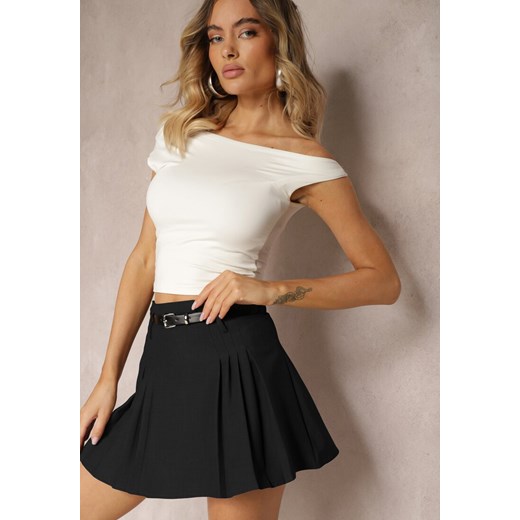 Czarne Rozkloszowane Spódnico-Spodenki Plisowane High Waist z Paskiem Bastorea ze sklepu renee.pl w kategorii Spódnice - zdjęcie 179916031