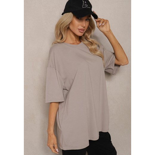 Beżowy T-shirt z Krótkim Rękawem z Bawełny Bavima ze sklepu renee.pl w kategorii Bluzki damskie - zdjęcie 179916231