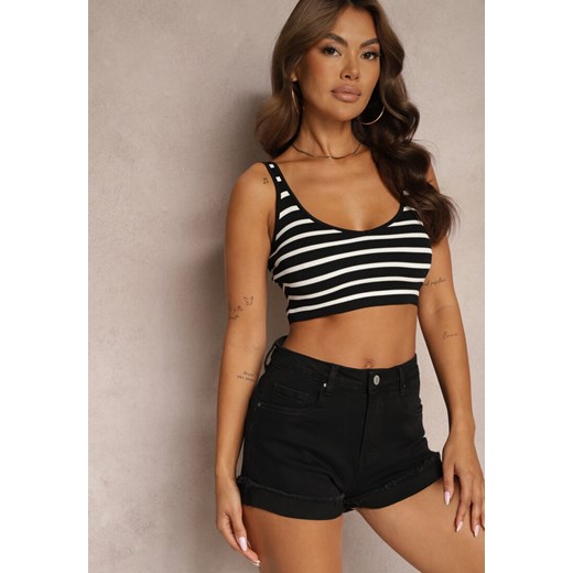 Czarne Szorty Denimowe High Waist z Efektem Push-Up i Asymetrycznymi Nogawkami Zilisea ze sklepu renee.pl w kategorii Szorty - zdjęcie 179917744