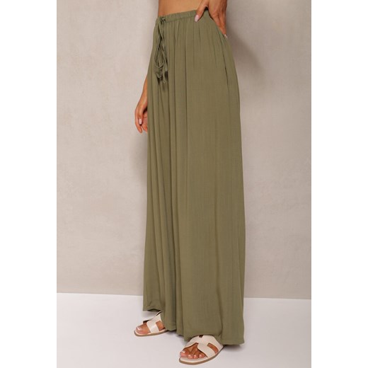 Ciemnozielone Szerokie Spodnie High Waist z Gumką w Talii Ilnena Renee ONE SIZE wyprzedaż renee.pl