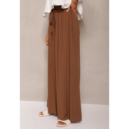 Brązowe Szerokie Spodnie High Waist z Gumką w Talii Ilnena Renee ONE SIZE renee.pl