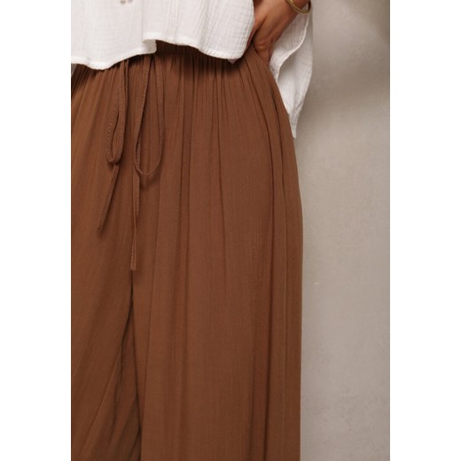 Brązowe Szerokie Spodnie High Waist z Gumką w Talii Ilnena Renee ONE SIZE renee.pl