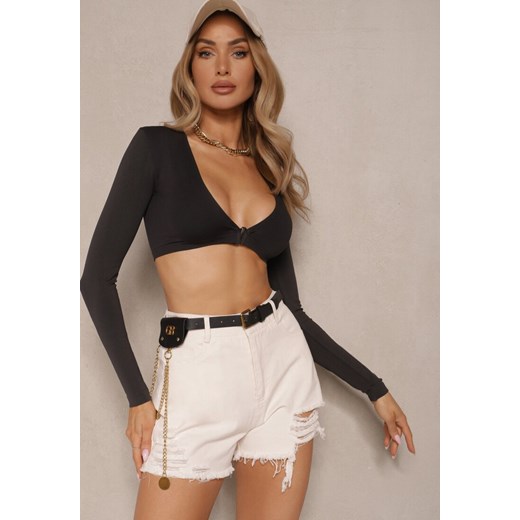 Białe Bawełniane Szorty High Waist z Paskiem z Odpinanym Łańcuszkiem Priseis ze sklepu renee.pl w kategorii Szorty - zdjęcie 179919053