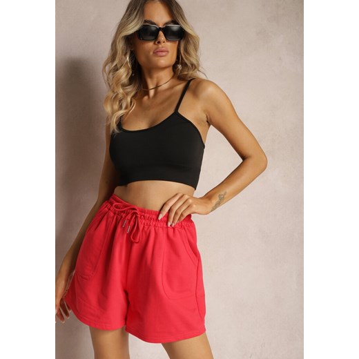 Czerwone Dresowe Szorty High Waist z Gumką w Talii Narefia ze sklepu renee.pl w kategorii Szorty - zdjęcie 179919063