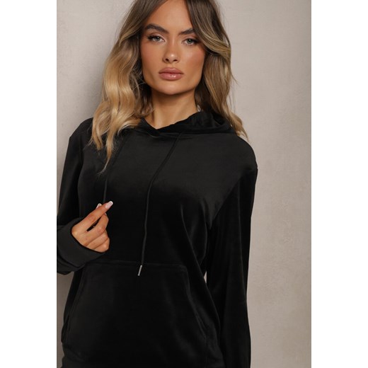 Czarny Komplet Dresowy z Weluru Spodnie z Gumką w Pasie i Bluza z Kapturem Renee XL okazyjna cena renee.pl