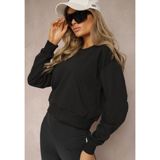 Czarna Bluza z Bawełną ze Ściągaczami przy Rękawach i w Pasie Alberia ze sklepu renee.pl w kategorii Bluzy damskie - zdjęcie 179919632