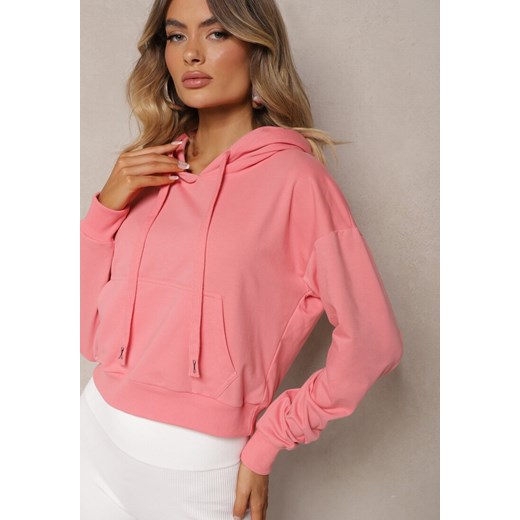 Różowa Bluza z Kapturem i Bawełną Ozdobiona Ściągaczami Evianae ze sklepu renee.pl w kategorii Bluzy damskie - zdjęcie 179919672