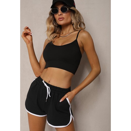 Czarne Szorty Dresowe z Dodatkiem Bawełny High Waist Wykończone Lamówką Mivorina ze sklepu renee.pl w kategorii Szorty - zdjęcie 179919692