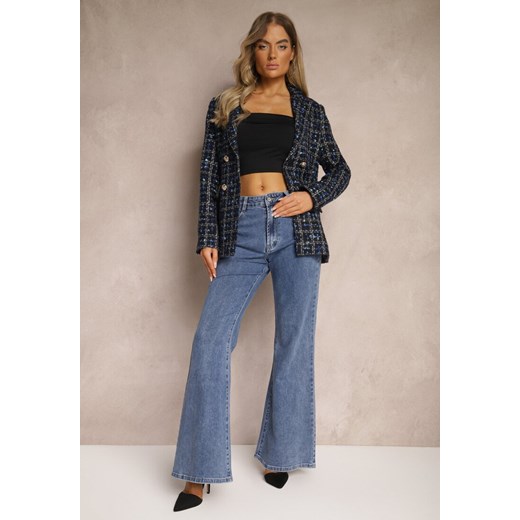 Granatowe Jeansy z Bawełny o Kroju Dzwonów High Waist Navilis ze sklepu renee.pl w kategorii Jeansy damskie - zdjęcie 179919782