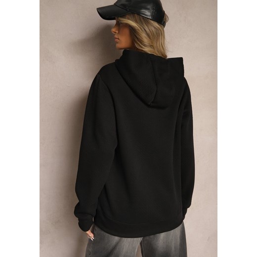 Czarna Casualowa Bluza z Dodatkiem Bawełny Kapturem i Ozdobnymi Sznurkami Renee XL renee.pl wyprzedaż