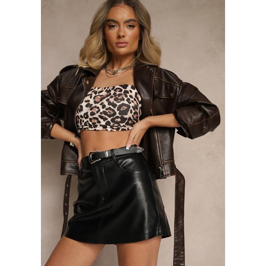 Czarna Spódnico-Spodenki z Imitacji Skóry High Waist Wykończone Paskiem Nevsara ze sklepu renee.pl w kategorii Spódnice - zdjęcie 179920650