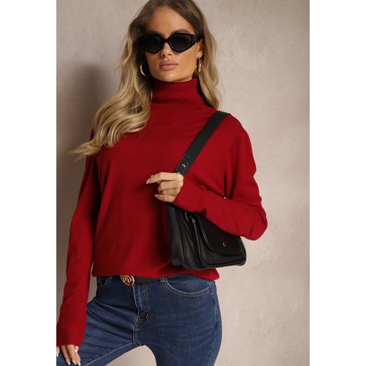 Bordowy  Klasyczny Golf Longsleeve z Dodatkiem Wiskozy Leriona ze sklepu renee.pl w kategorii Swetry damskie - zdjęcie 179921584