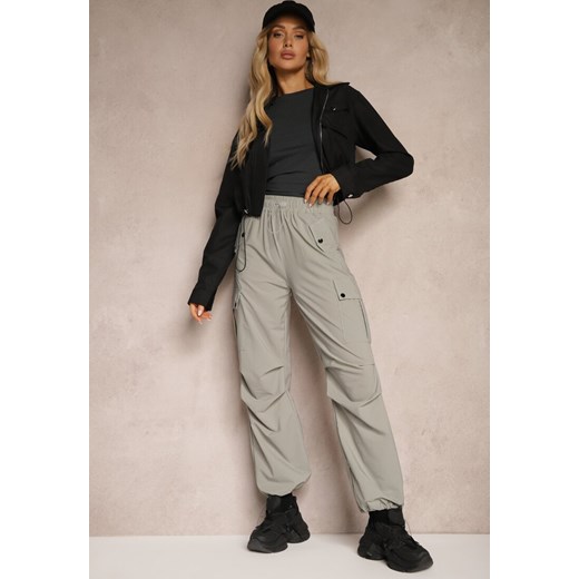 Szare Spodnie Cargo High Waist z Ozdobnymi Kieszeniami Leriora ze sklepu renee.pl w kategorii Spodnie damskie - zdjęcie 179921951