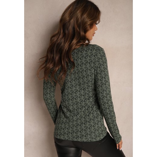 Ciemnozielona Bluzka z Bawełny Golf w Literowy Wzór Stelinne Renee L okazja renee.pl