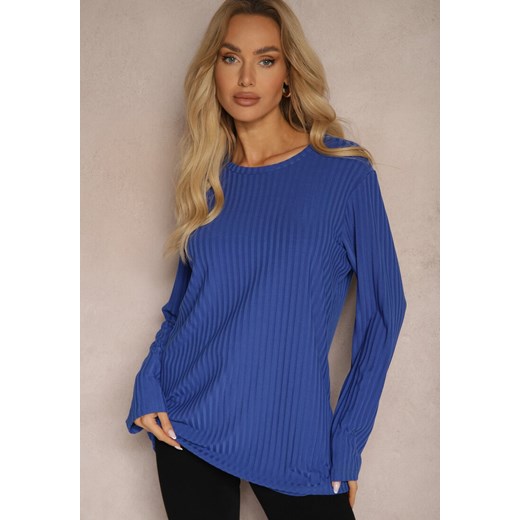 Niebieska Bluzka Longsleeve z Prążkowanego Materiału Gigitha ze sklepu renee.pl w kategorii Bluzki damskie - zdjęcie 179923714