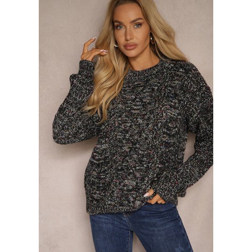 Czarny Casualowy Sweter z Wełną z Kolorowymi Przeszyciami Dezira ze sklepu renee.pl w kategorii Swetry damskie - zdjęcie 179923921