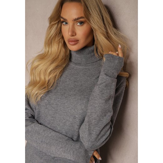 Szary Casualowy Golf z Dodatkiem Bawełny i Wiskozy Lerinae Renee M renee.pl okazja