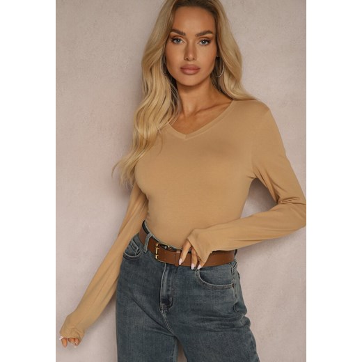 Ciemnobeżowa Bluzka Bawełniana Typu Longsleeve Mialoraea ze sklepu renee.pl w kategorii Bluzki damskie - zdjęcie 179925212
