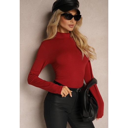 Bordowa Bawełniana Bluzka Typu Longsleeve z Półgolfem Riata ze sklepu renee.pl w kategorii Bluzki damskie - zdjęcie 179925322