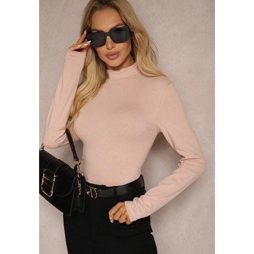 Różowa Bawełniana Bluzka Typu Longsleeve z Półgolfem Riata ze sklepu renee.pl w kategorii Bluzki damskie - zdjęcie 179925332