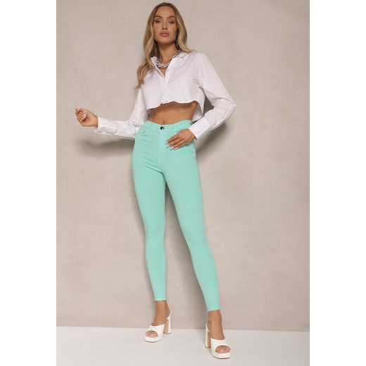 Miętowe Skinny Jeansy z Bawełną High Waist Lorie ze sklepu renee.pl w kategorii Jeansy damskie - zdjęcie 179926871