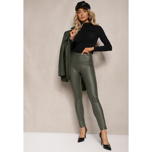 Ciemnozielone Legginsy z Imitacji Skóry High Waist Noriel ze sklepu renee.pl w kategorii Spodnie damskie - zdjęcie 179926904