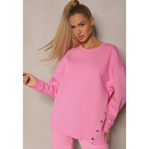 Różowa Bluza z Bawełną Ozdobiona Asymetrycznym Zapięciem na Napy Malabria ze sklepu renee.pl w kategorii Bluzy damskie - zdjęcie 179927141