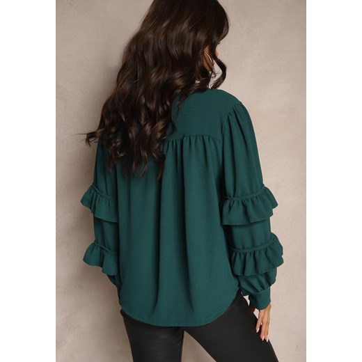 Ciemnozielona Koszula Ozdobiona Falbankami Nevantha Renee ONE SIZE promocyjna cena renee.pl