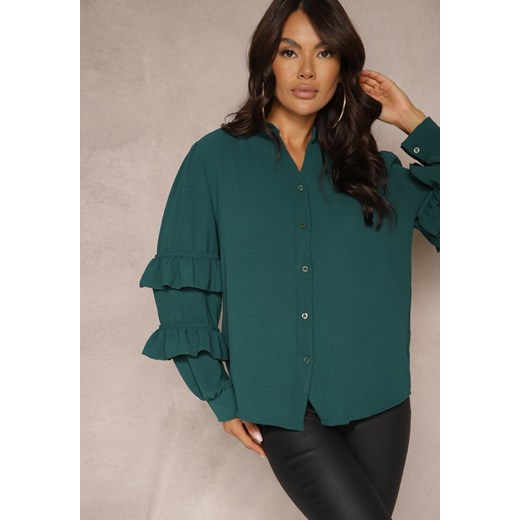 Ciemnozielona Koszula Ozdobiona Falbankami Nevantha Renee ONE SIZE promocyjna cena renee.pl