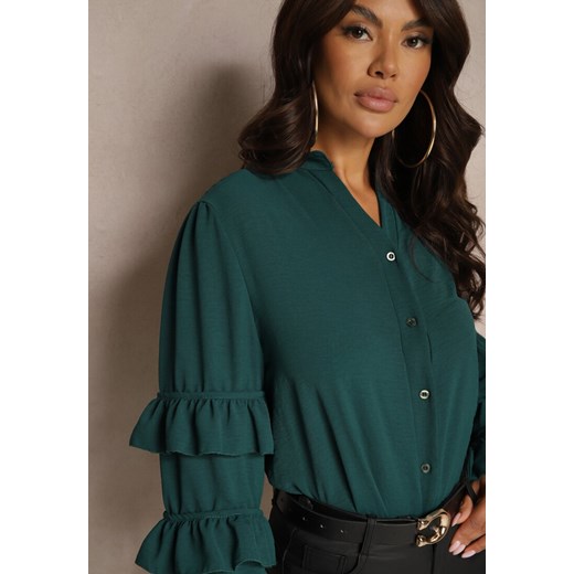 Ciemnozielona Koszula Ozdobiona Falbankami Nevantha Renee ONE SIZE wyprzedaż renee.pl