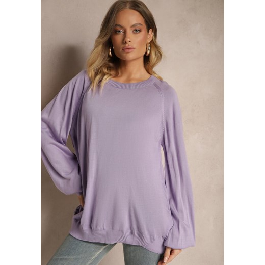 Fioletowy Sweter Oversize Ozdobiony Szerokimi Ściągaczami Anittia ze sklepu renee.pl w kategorii Swetry damskie - zdjęcie 179927554
