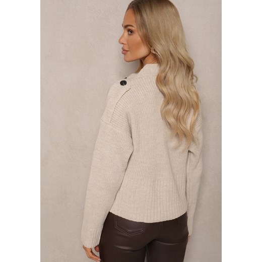 Sweter damski Renee beżowy z okrągłym dekoltem 