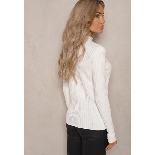 Jasnobeżowy Prążkowany Sweter z Półgolfem Kikisha Renee S okazja renee.pl