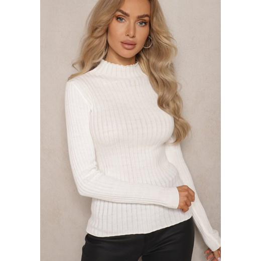 Jasnobeżowy Prążkowany Sweter z Półgolfem Kikisha Renee S okazyjna cena renee.pl