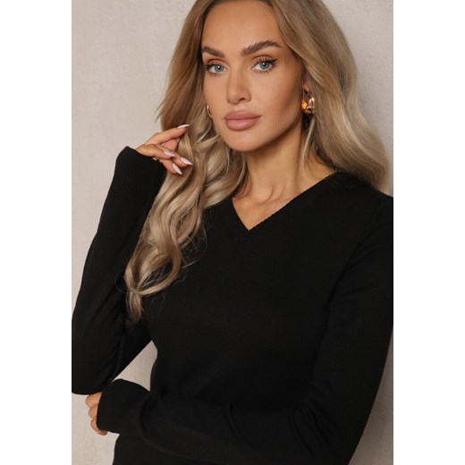 Czarny Casualowy Sweter z Dekoltem w Serek Amitta Renee M renee.pl okazja