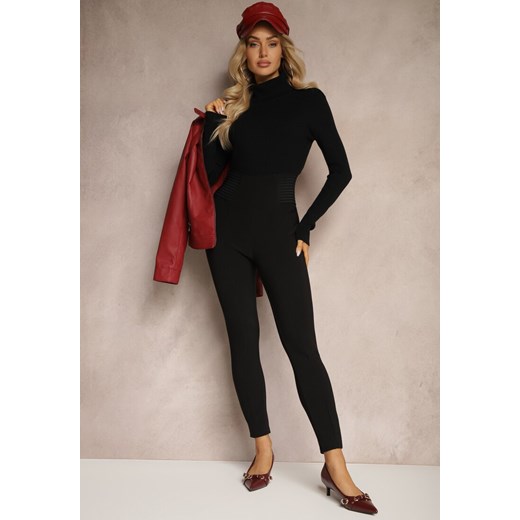 Czarne Casualowe Legginsy Bawełniane High Waist Riekana ze sklepu renee.pl w kategorii Spodnie damskie - zdjęcie 179928001