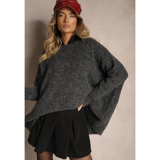 Ciemnoszary Casualowy Sweter Oversize Allethia ze sklepu renee.pl w kategorii Swetry damskie - zdjęcie 179928424