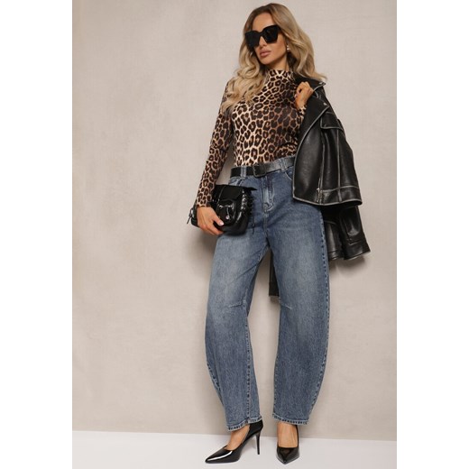Niebieskie Bawełniane Jeansy Boyfriend High Waist Ozdobione Paskiem Elvittia ze sklepu renee.pl w kategorii Jeansy damskie - zdjęcie 179928504