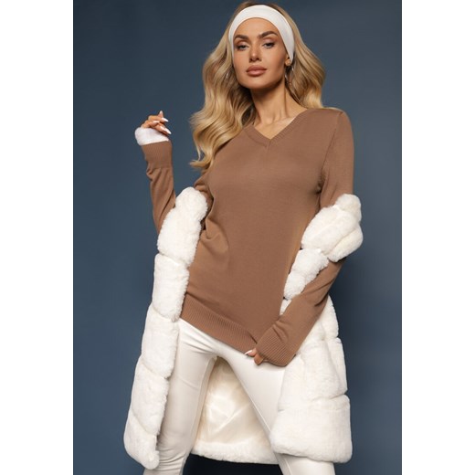 Brązowy Sweter w Klasycznym Stylu z Dekoltem w Serek Feliriel ze sklepu renee.pl w kategorii Swetry damskie - zdjęcie 179929431