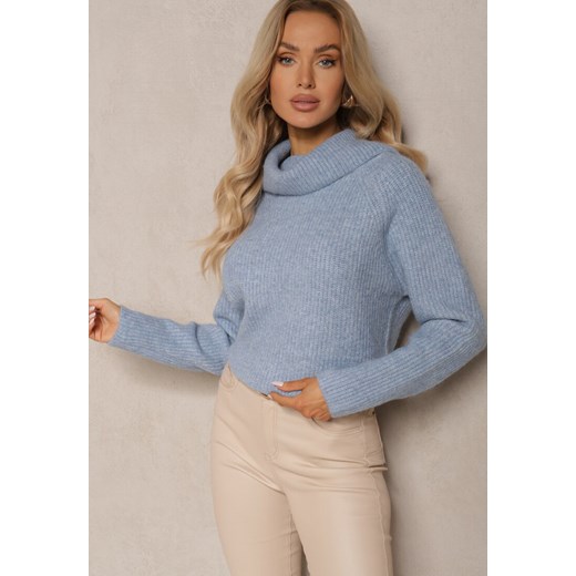 Jasnoniebieski Klasyczny Golf z Wełną i Obszernym Kołnierzem Zemilda Renee ONE SIZE okazja renee.pl